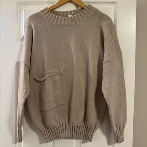 Women's Tan Oversized Pocket Sweater: Size M